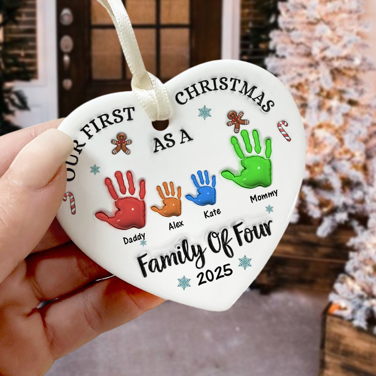Our First Christmas As A Family Of Three Heart Shaped Ceramic Ornament CH07 899322