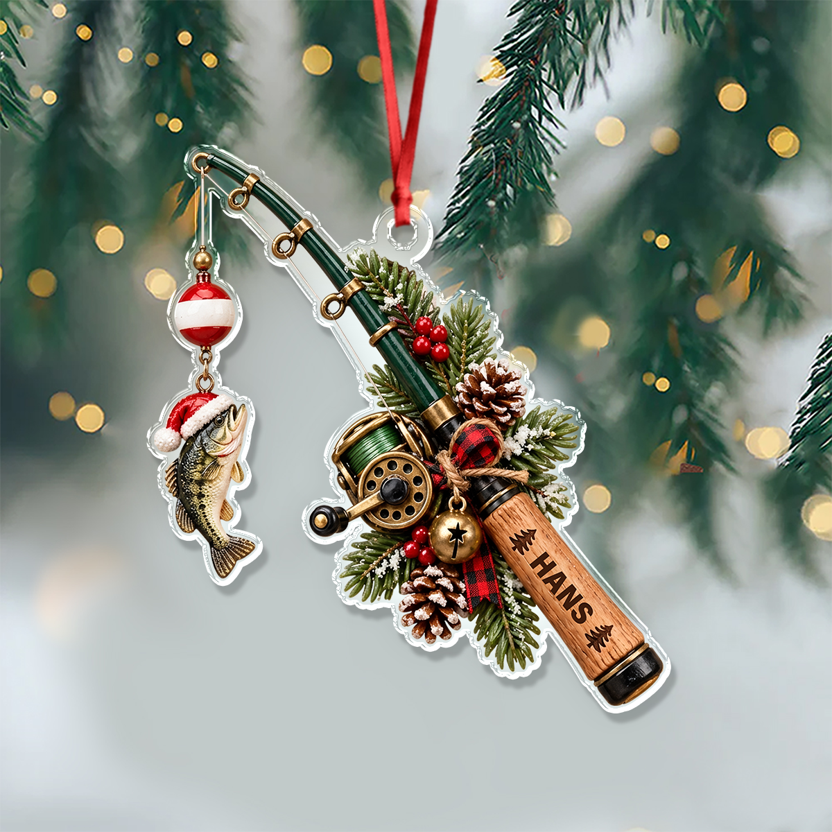Personalized Fishing Rod Christmas Acrylic Ornament, Fisher Xmas Keepsake Gift HA75 919540