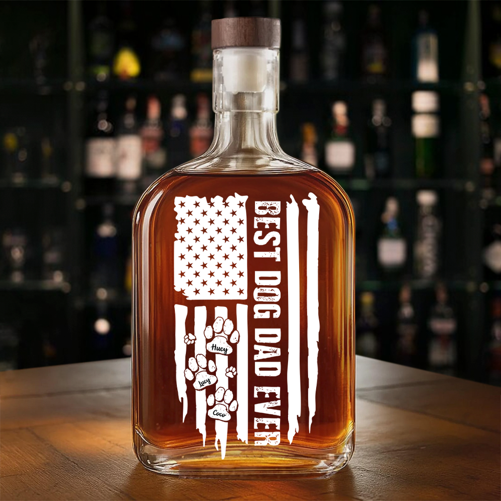 Personalized Gift To Best Dog Dad Ever Paw American Flag Whiskey Bottle LM32 893595