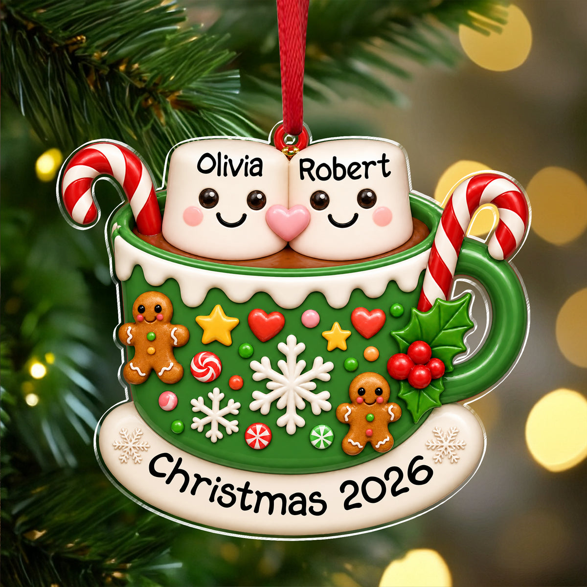 Personalized Marshmallow Hot Cocoa Acrylic Ornament, Hot Chocolate Couple Keepsake HA75 919140