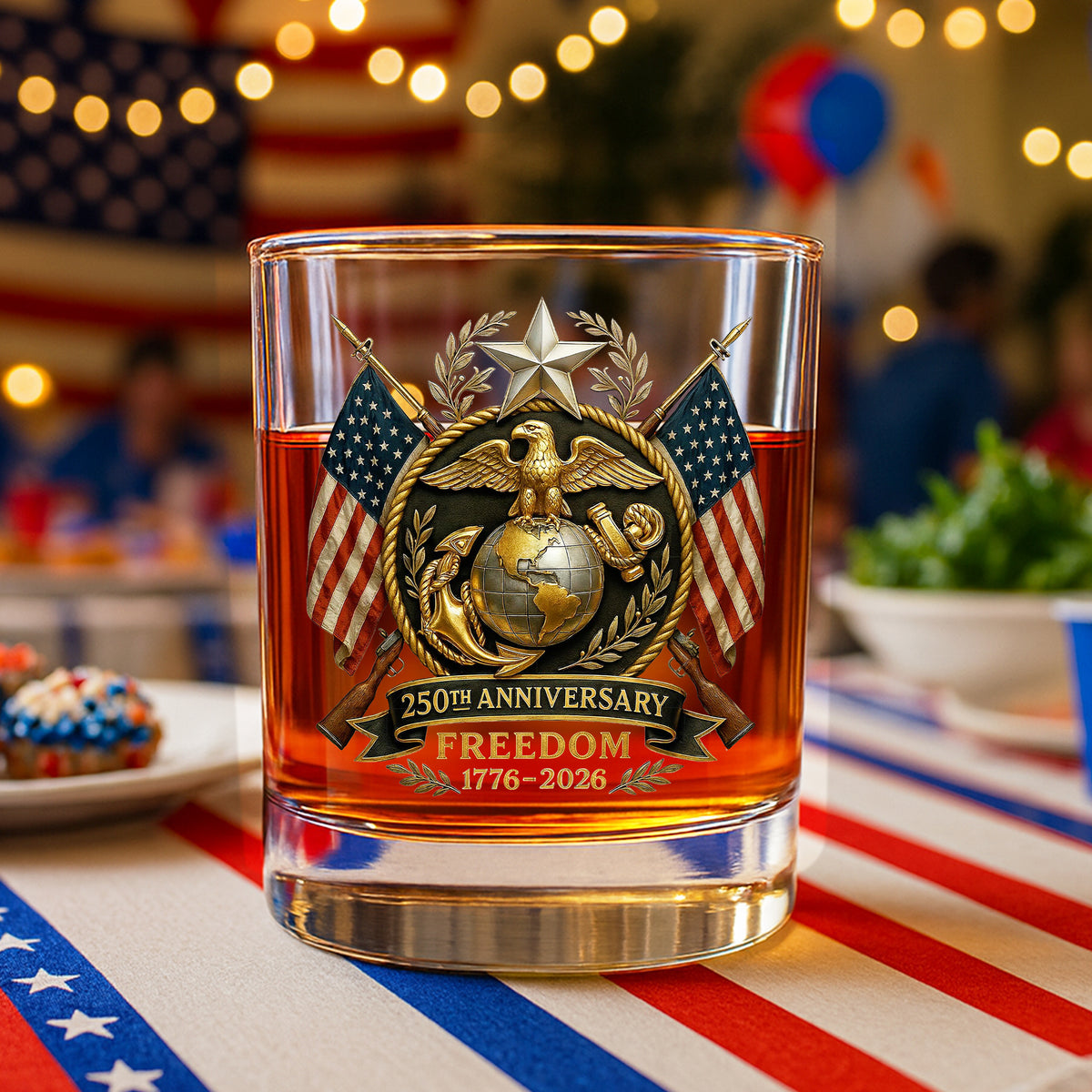 Bald Eagles Guns 250th Anniversary Freedom 1776 - 2026 Whiskey Glass LM32 897463