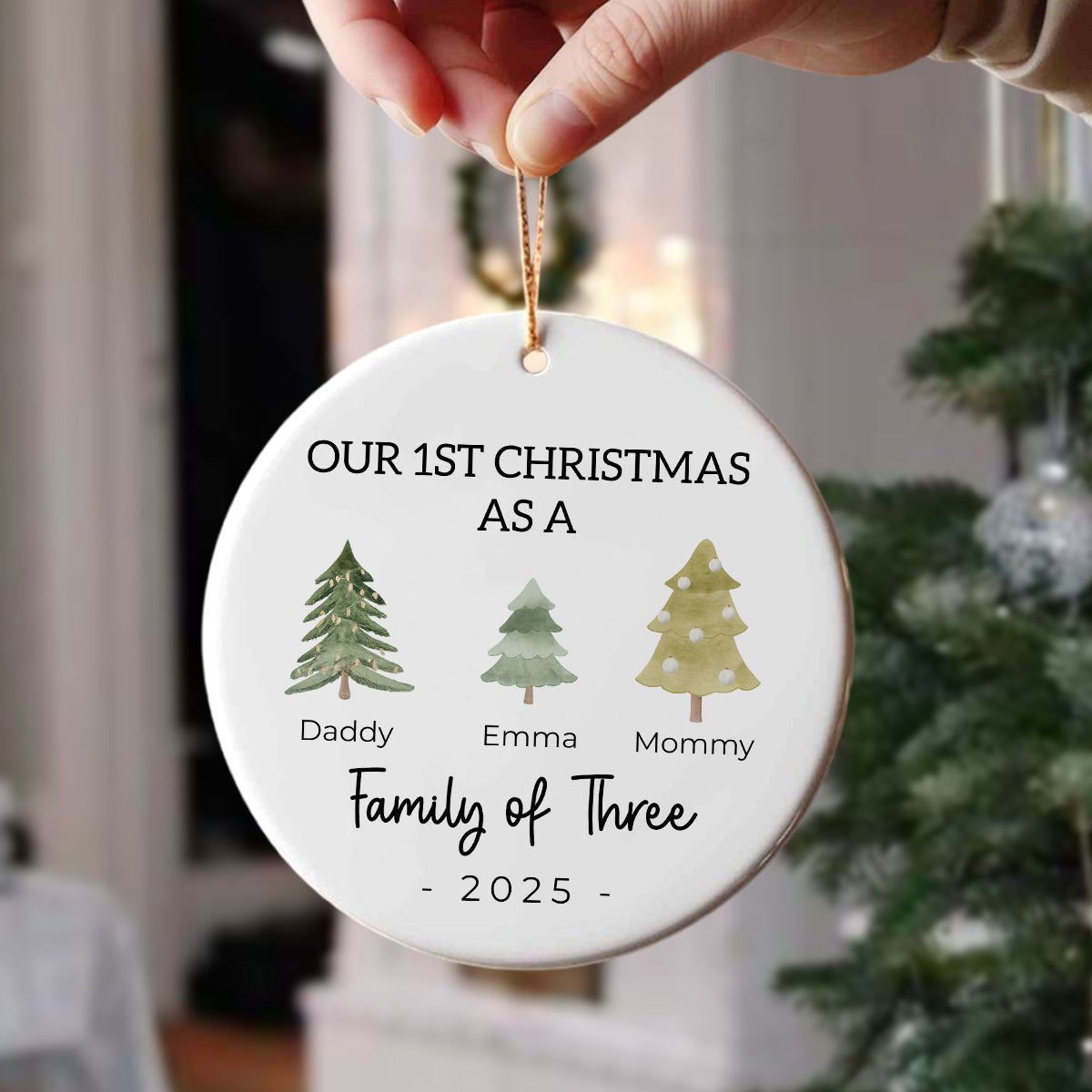 Our 1st Christmas As A Tree Family Of Three Christmas Ceramic Ornament LM32 895429