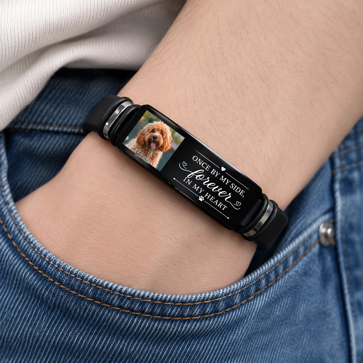 Custom Photo You Left Paw Print On My Heart Memorial Wristband Bracelet TH10 170589