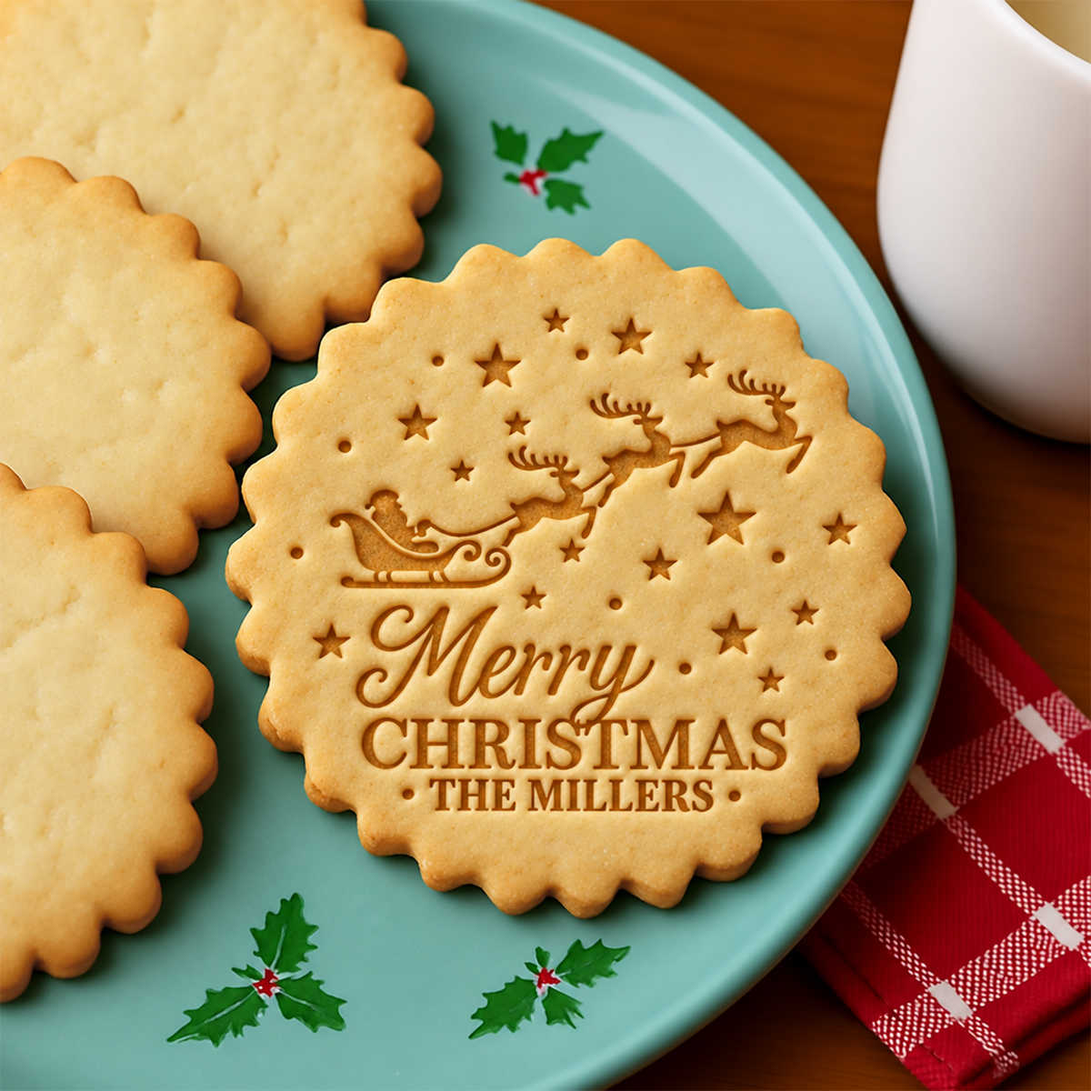 Personalized Family Name Merry Christmas With Flying Santa Cookie Stamp - Holiday Baking Gift For Family HA75 919636
