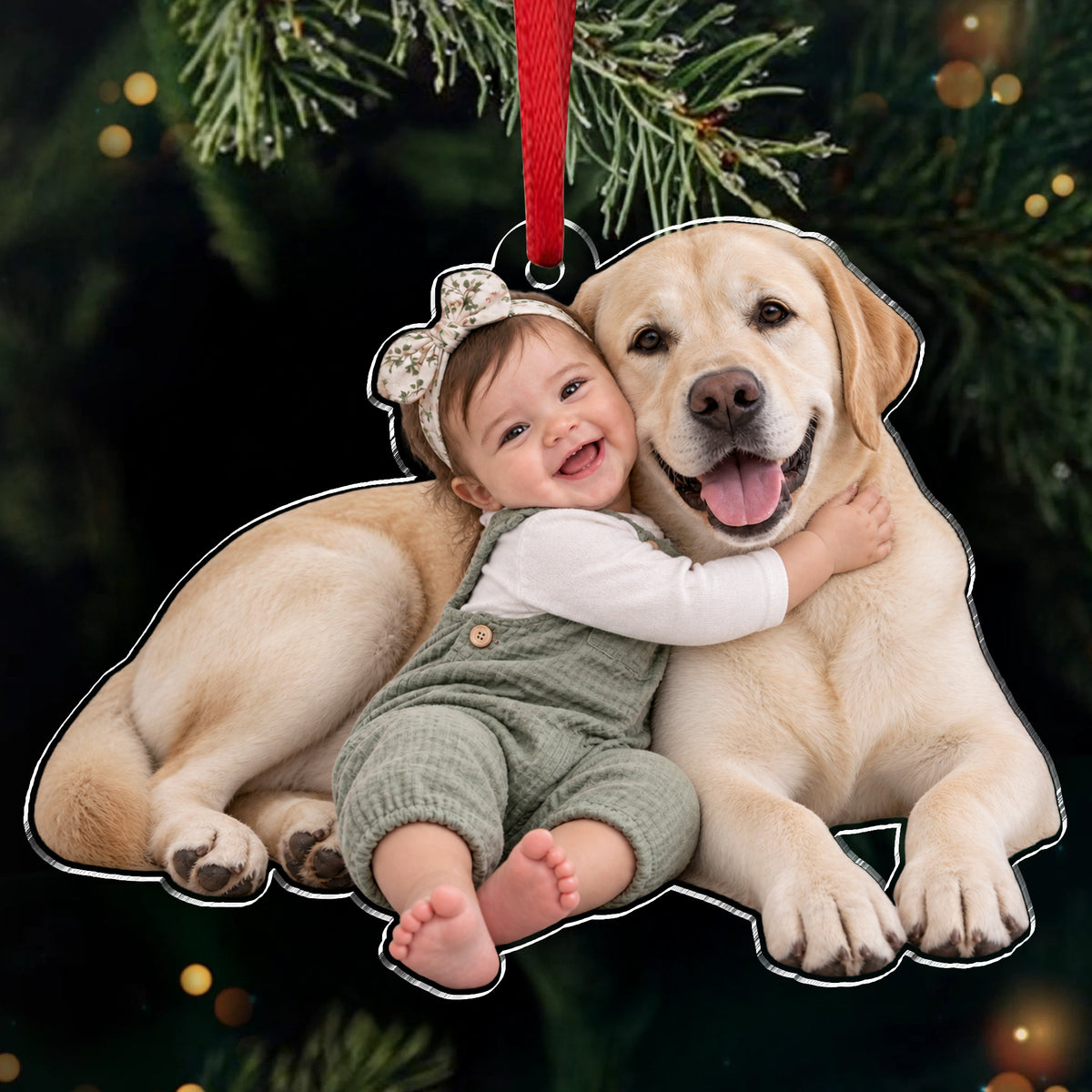 Custom Dog & Baby Photo Acrylic Ornament - Personalized Family Keepsake Gift CH07 180570