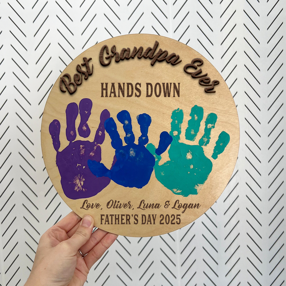 Personalized Best Dad Ever Hands Down 2-Layered Wooden Plaque With Stand TH10 892979