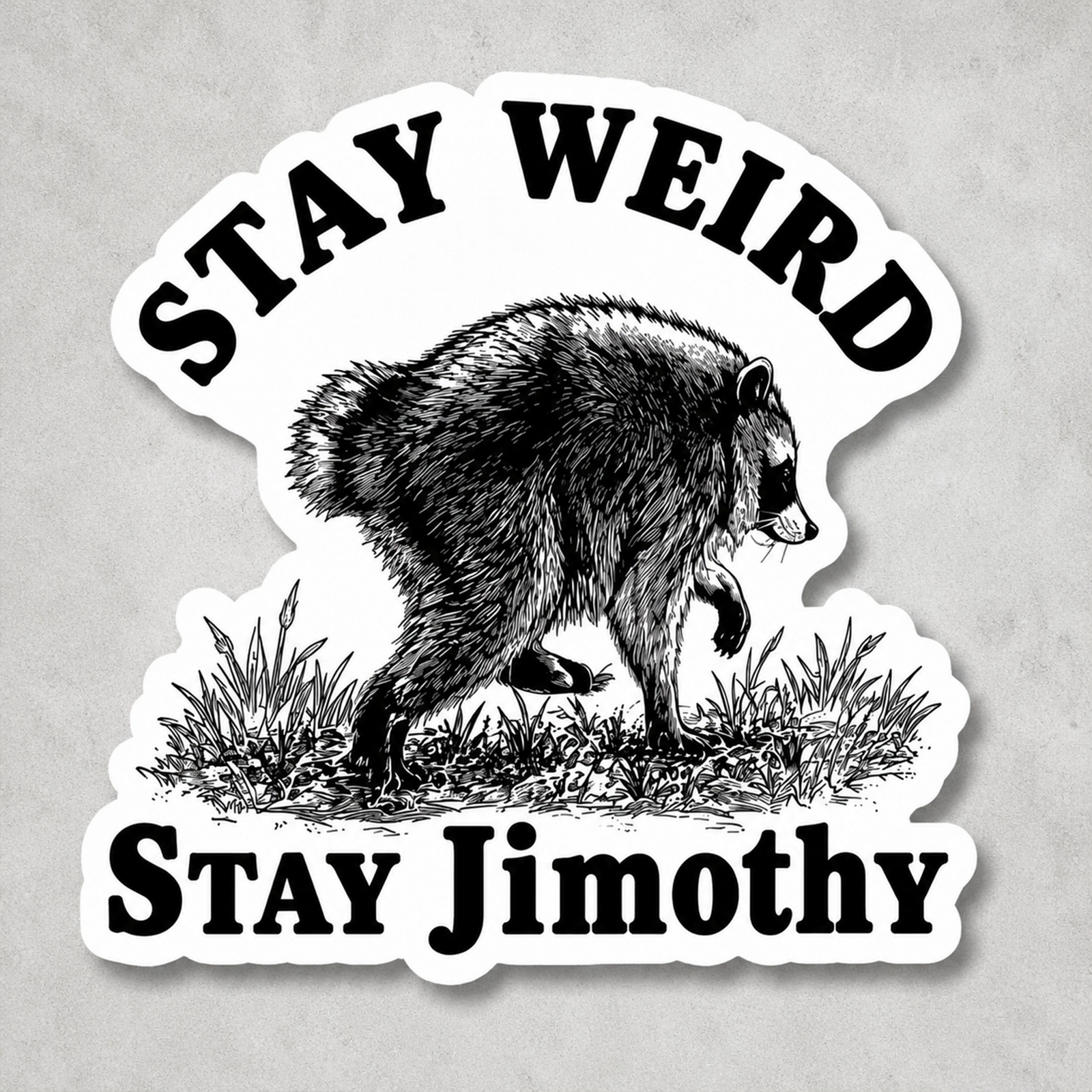 Stay Weird Stay Jimothy Raccoon Roll Sticker – Funny Trash Panda Meme CH07 180232