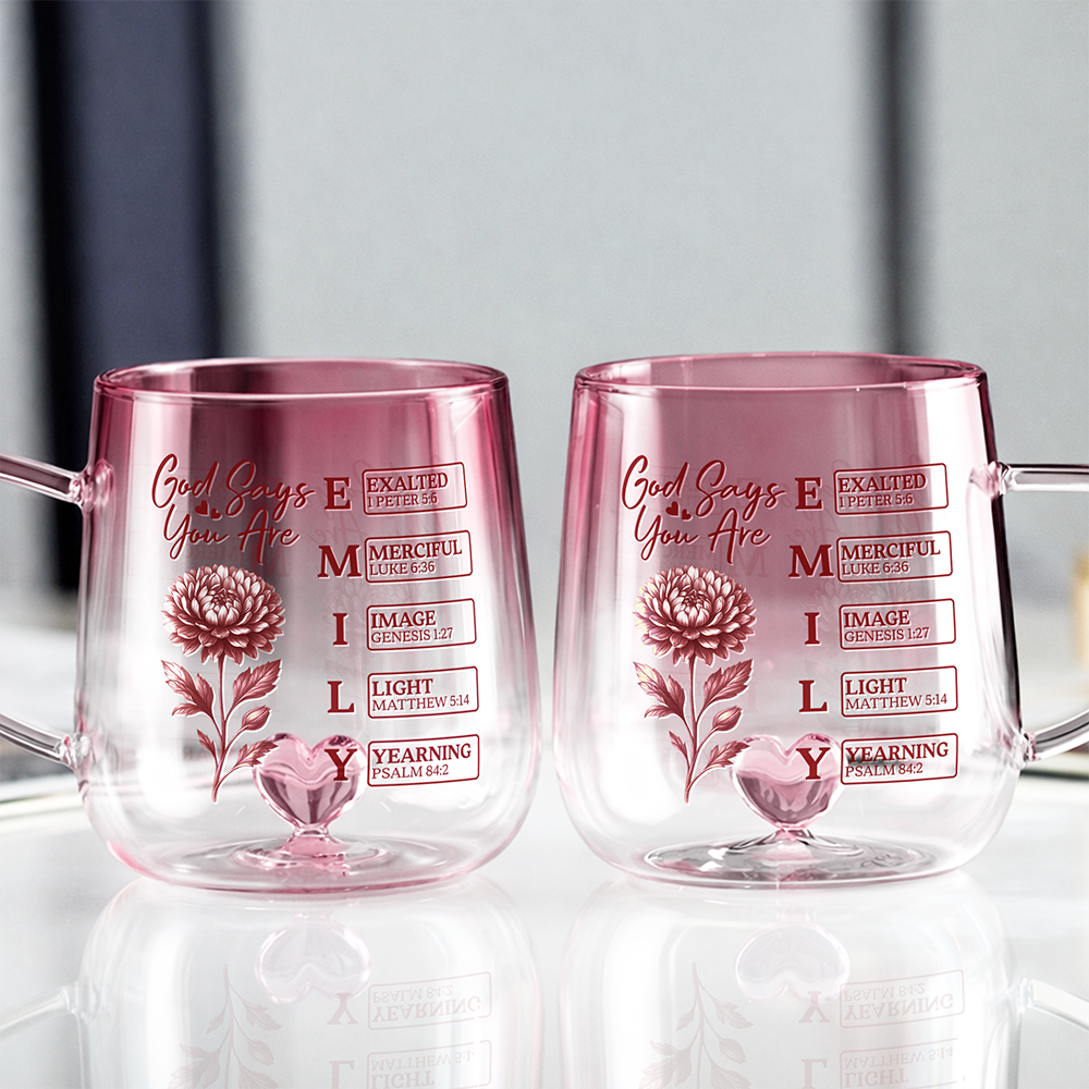 Personalized Name With Birth Flower Pink Gradient Glass Mug - Gift For Mom, Sister, Grandma, Mother's Day HO82 901792