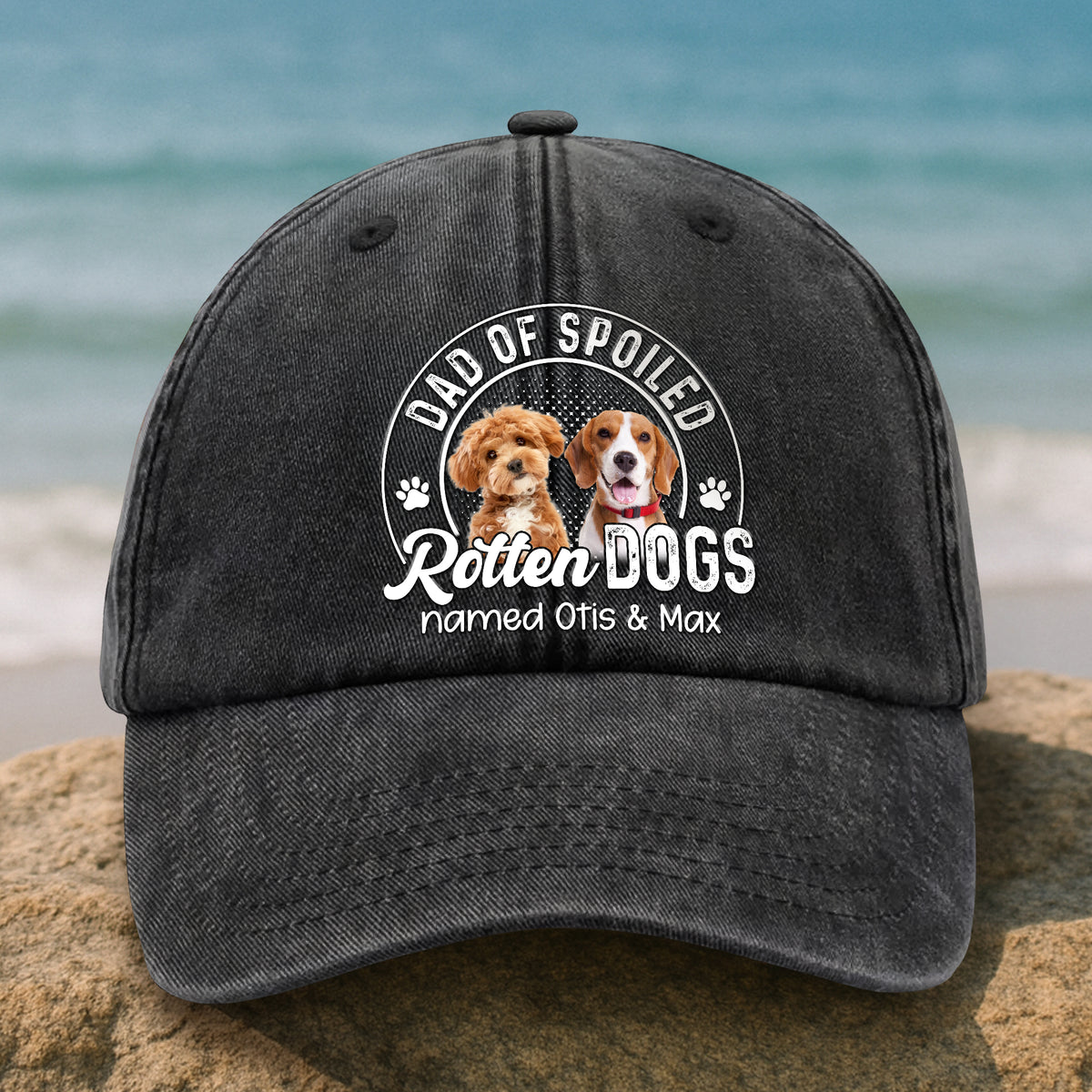 Dad Of A Spoiled Rotten Dog Custom Dog Photo Washed Denim Baseball Cap CH07 895860