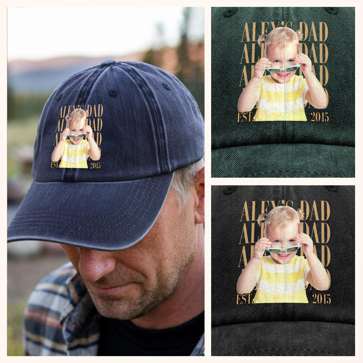 Personalized Vintage Photo Dad, Mom Washed Denim Baseball Cap TH10 170103