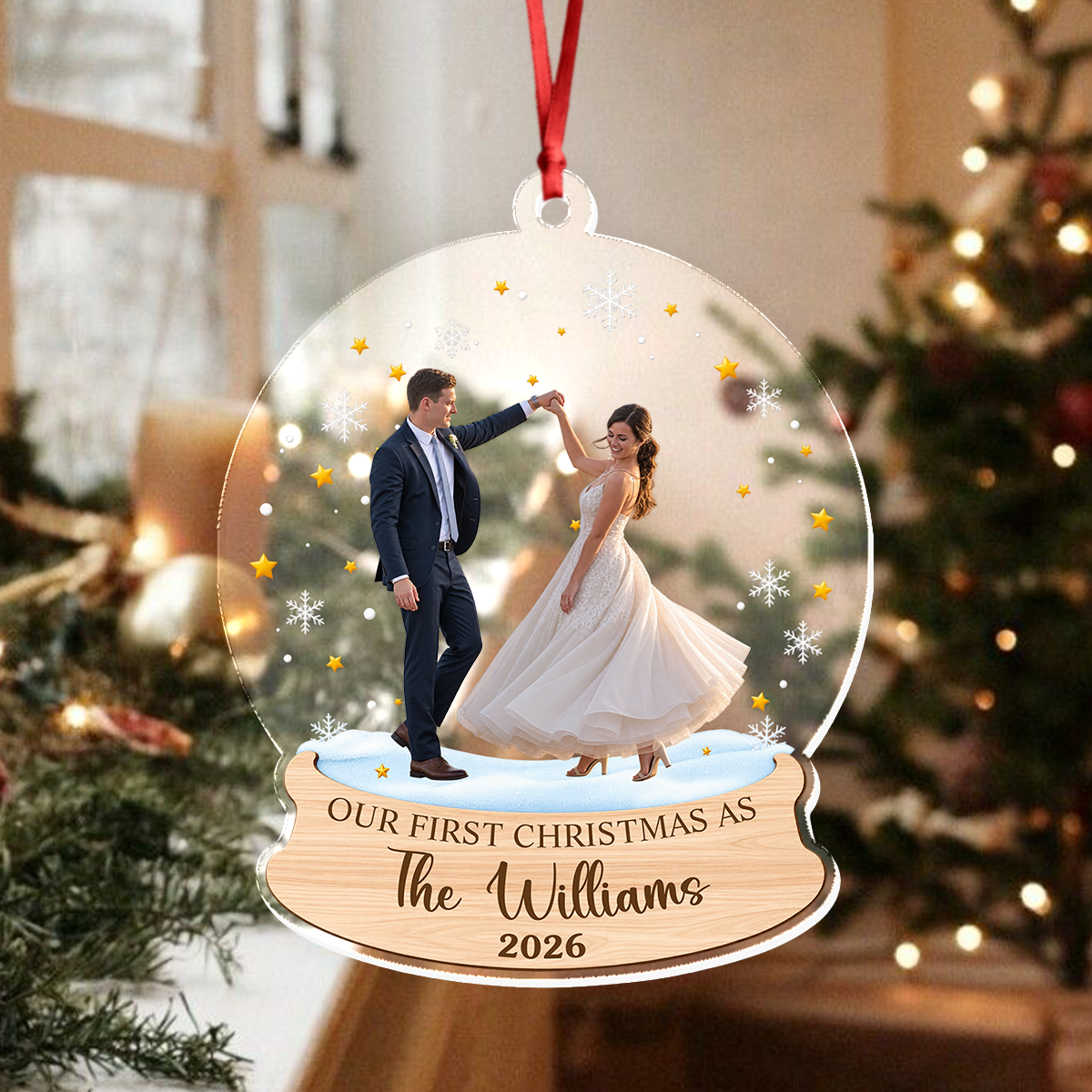Custom Photo Our First Christmas As Acrylic Ornament, Personalized Newlywed Keepsake HA75 919080