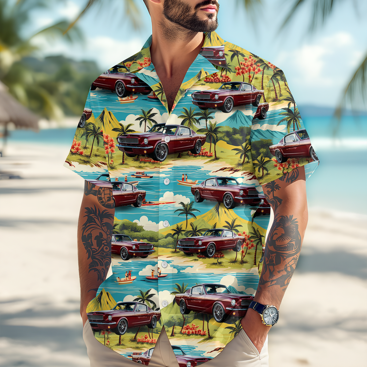 Custom Car Photo Beach Palm Tree Vintage Hawaiian Shirts HO82 901116