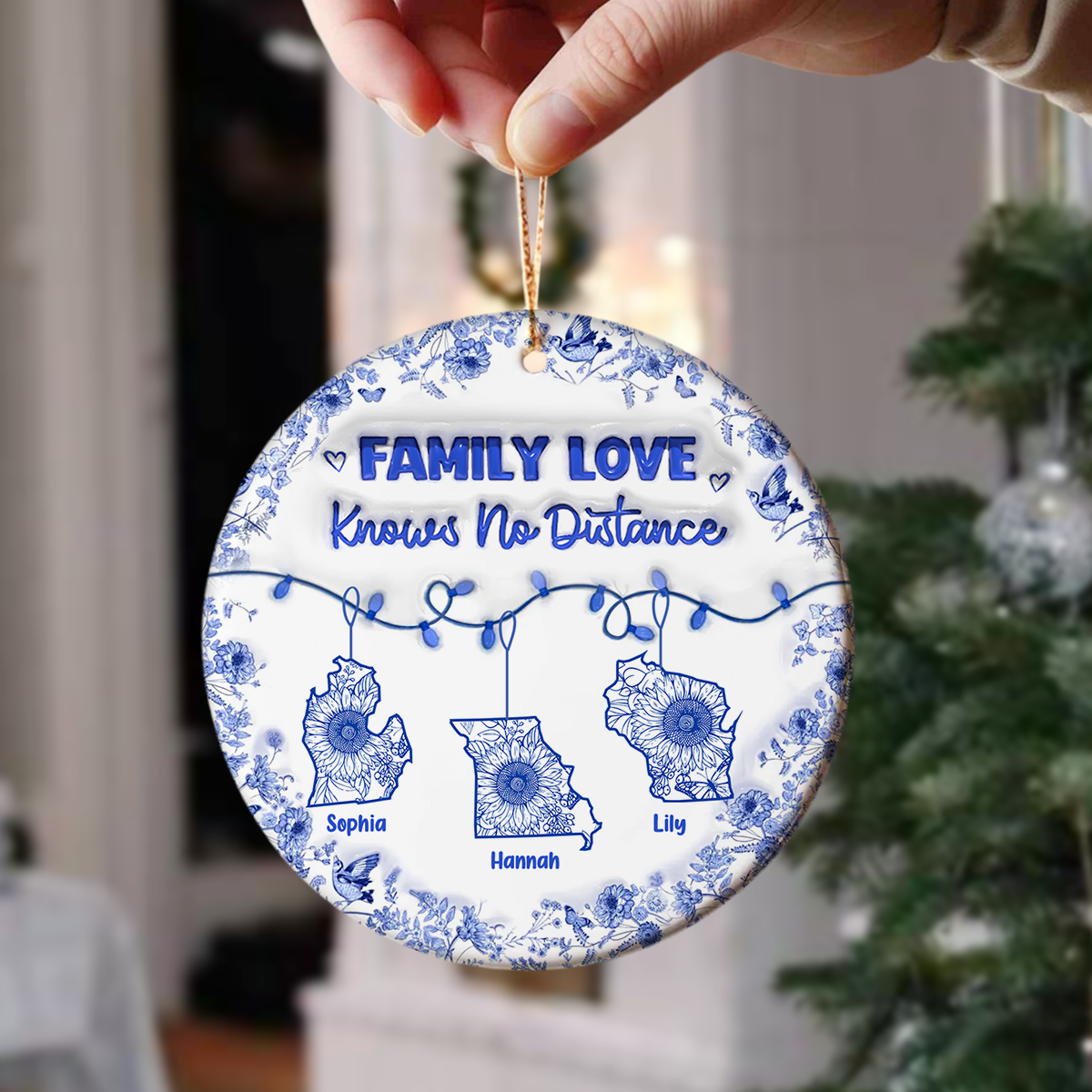 Personalized Family Love Knows No Distance 3D Inflated Effect Ceramic Ornament CH07 899062