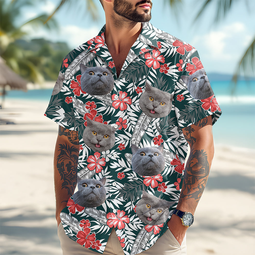 Custom Photo Funny Face Cat Family Hawaii Shirt Summer Gift HA75 892254