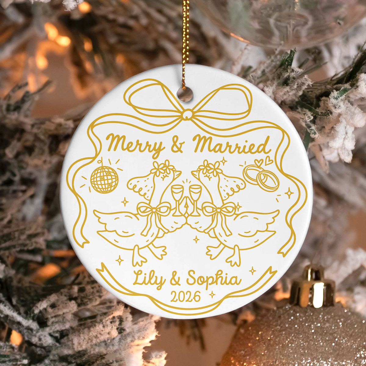 Personalized Names Merry And Married Ceramic Ornament, Custom First Christmas Married Ornament, Wedding Keepsake, Christmas Gift HA75 921984