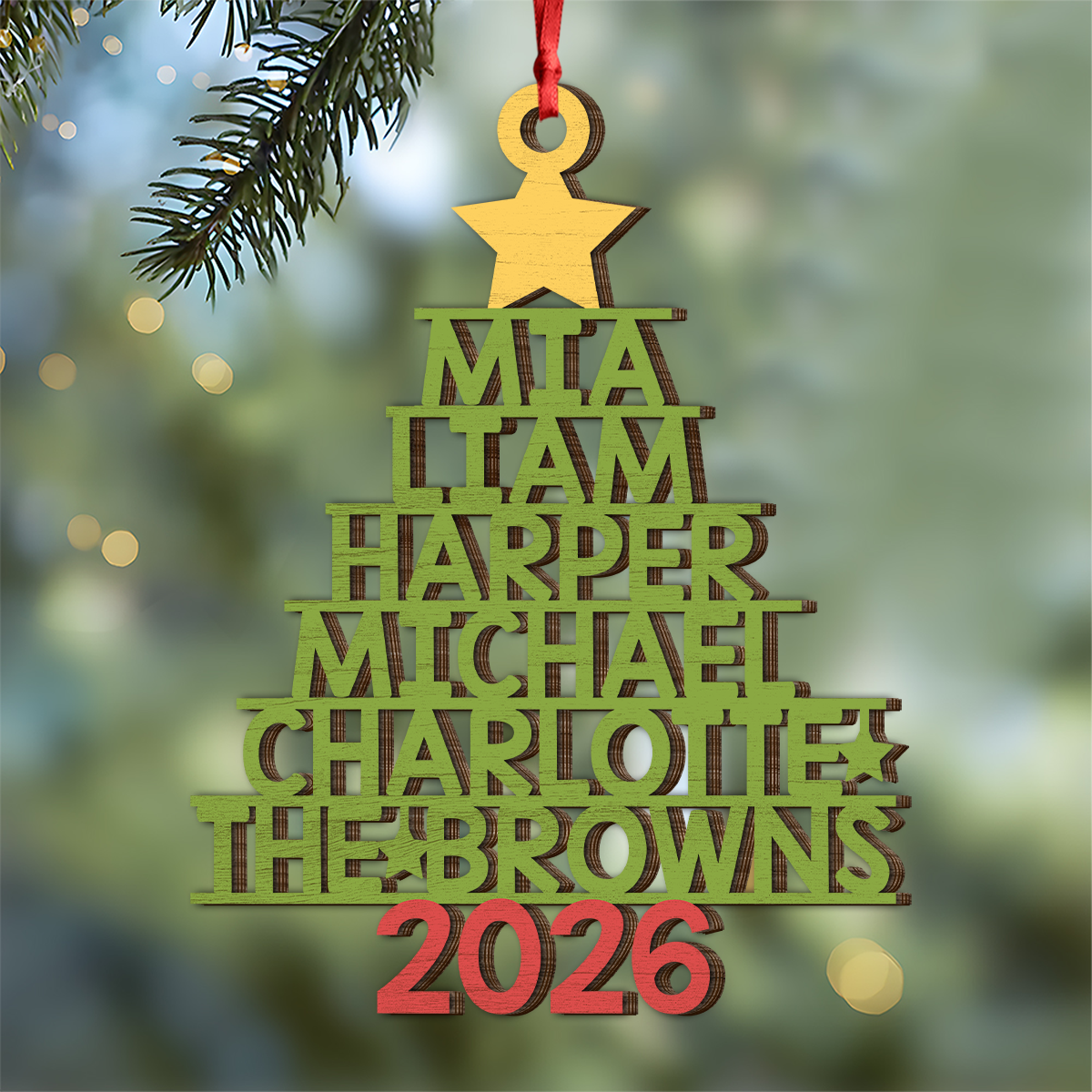 Personalized 2026 Family Names Christmas Wooden Ornament, Holiday Tree Decor LM32 670505