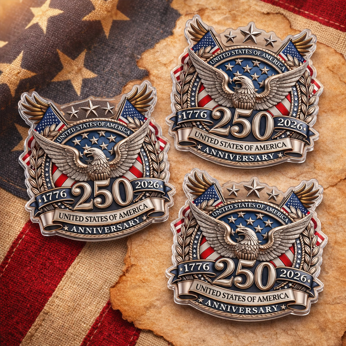 USA 250th Anniversary, 1776-2026 America 250 Emblem Semiquincentennial Acrylic Pin HA75 920944