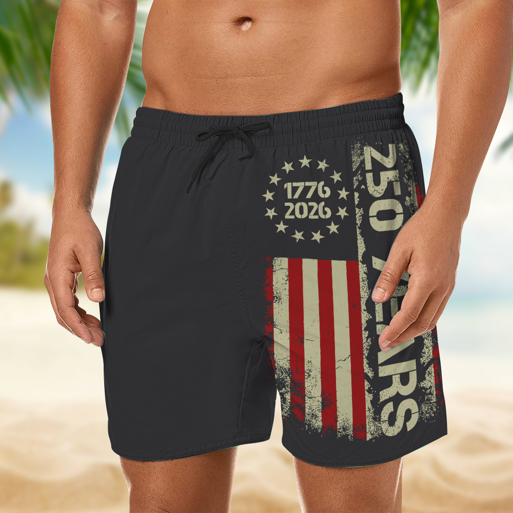 Personalized 250th Anniversary 1776-2026 American Flag Beach Shorts LM32 669235