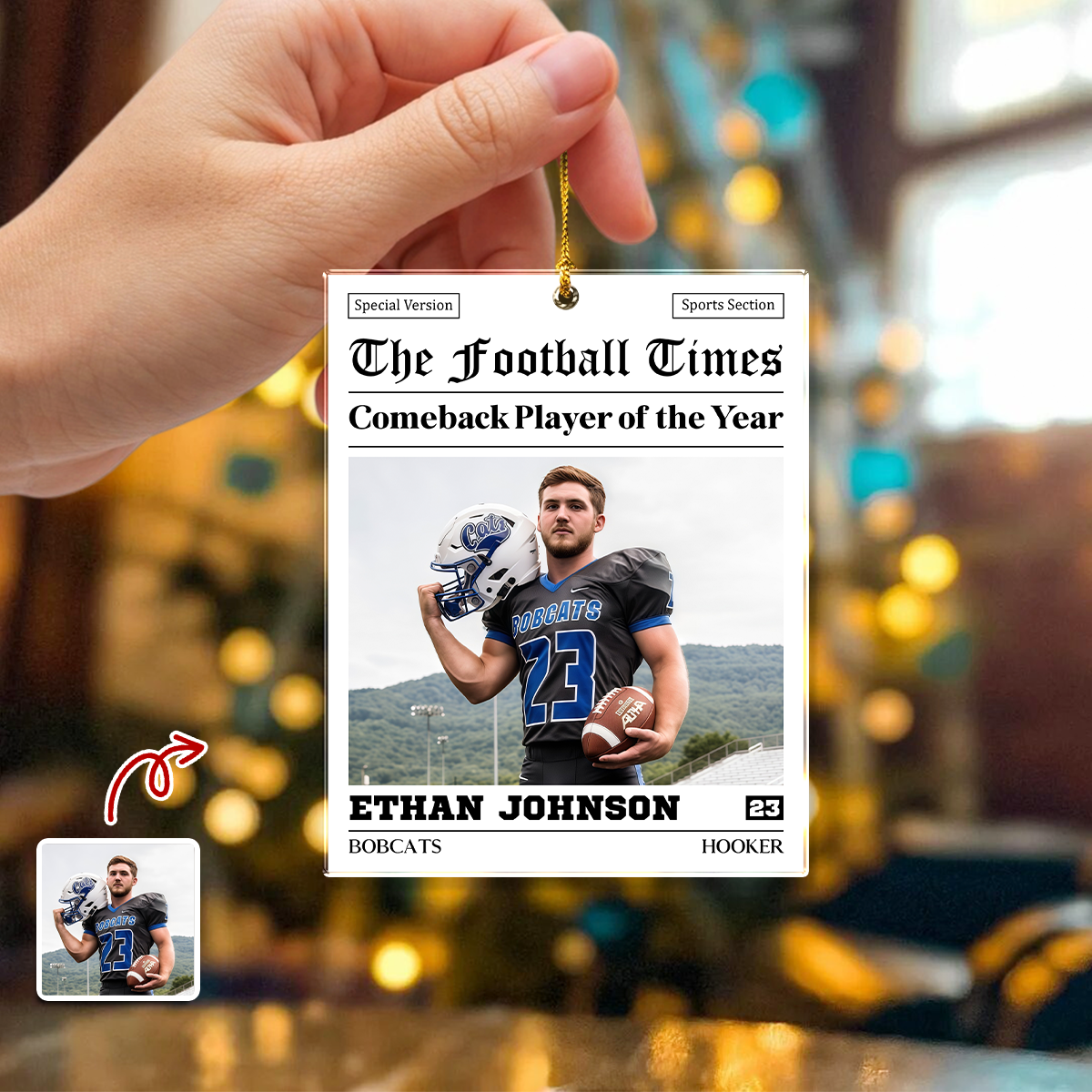 Custom Photo The American Football Times Newspaper Acrylic Ornament CH07 899470