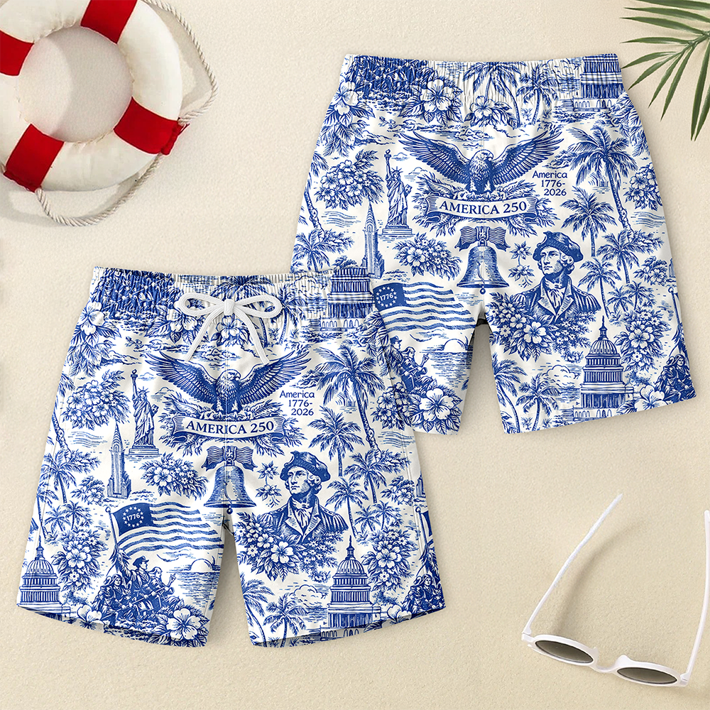 America 250th Anniversary 1776-2026 Toile De Jouy Style Kid Beach Short TH10 169409