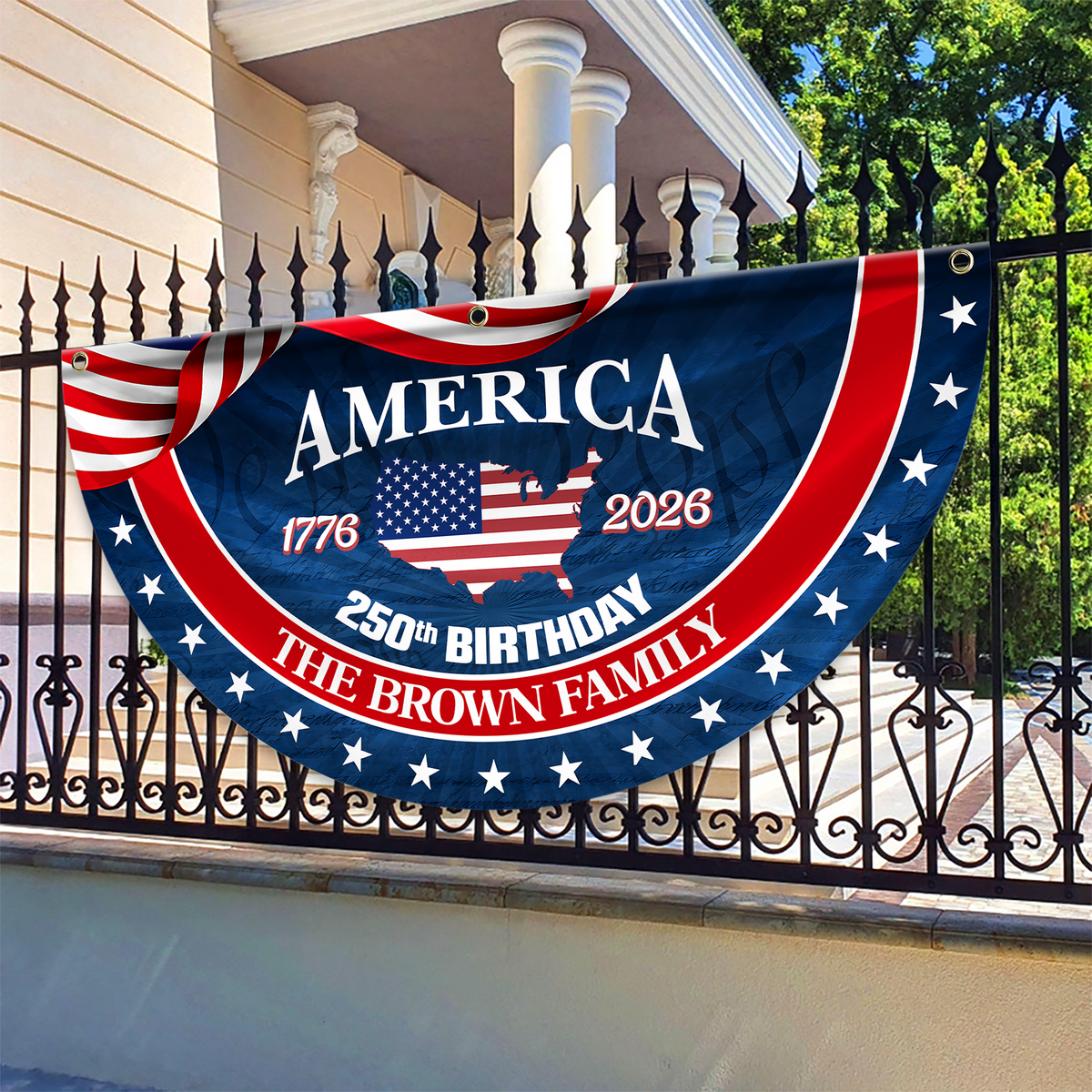 Custom Family Name America 250 Birthday 1776-2026 Non-Pleated Fan Flag HA75 920366