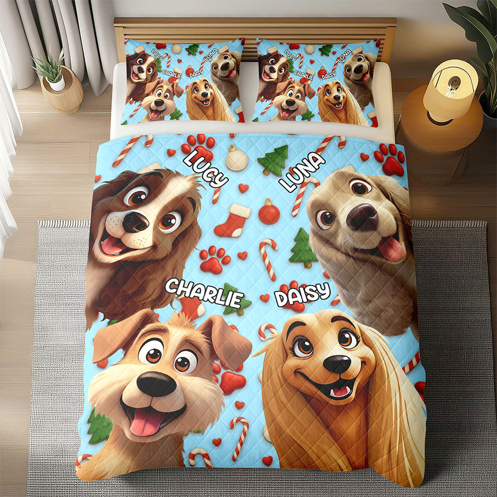 Custom Dog Cartoon Ver 2 - Personalized Quilt Bedding Set For Dog Lover LM32 897153