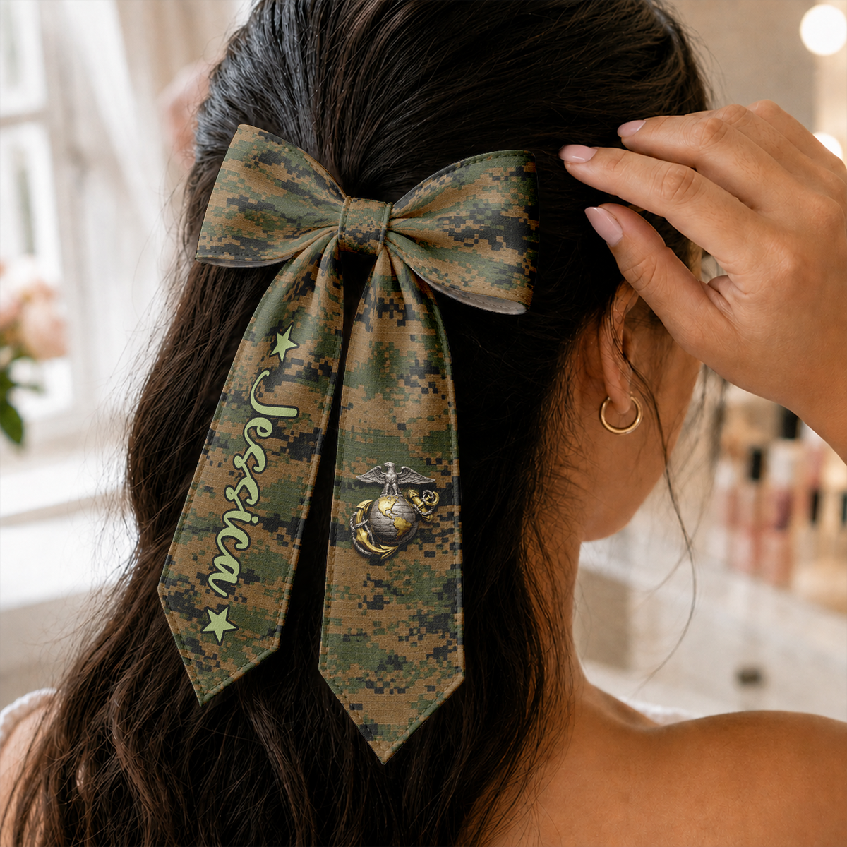 Personalized Name Military Ribbon Hair Bow - Homecoming Gift, Military Graduation Gift HO82 903500