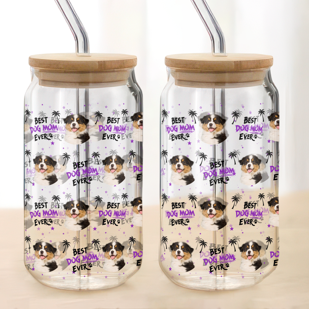 Custom Photo Best Dog Dad Dog Mom Ever Glass Can – Personalized Pet Lover Gift CH07 910978