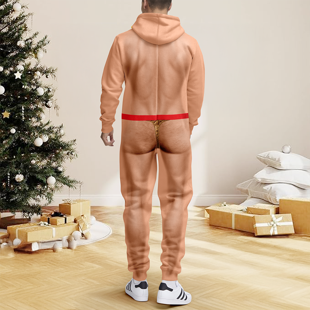 Fake Underwear Reindeer Hairy Body Onesie Pajamas Funny Christmas Gag Gift CH07 180586