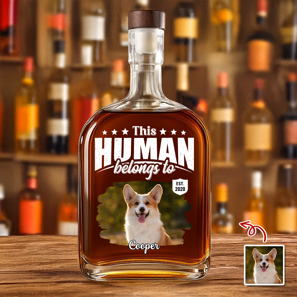 Custom Dog Cat Photo This Human Belongs To Whiskey Bottle - Personalized Pet Lover Gift HA75 921366