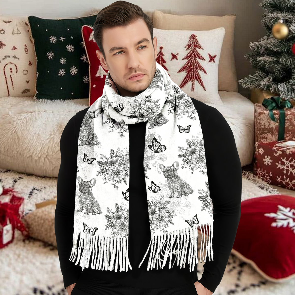 Personalized Dog Chinoiserie Toile De Jouy Style Scarf HO82 900758