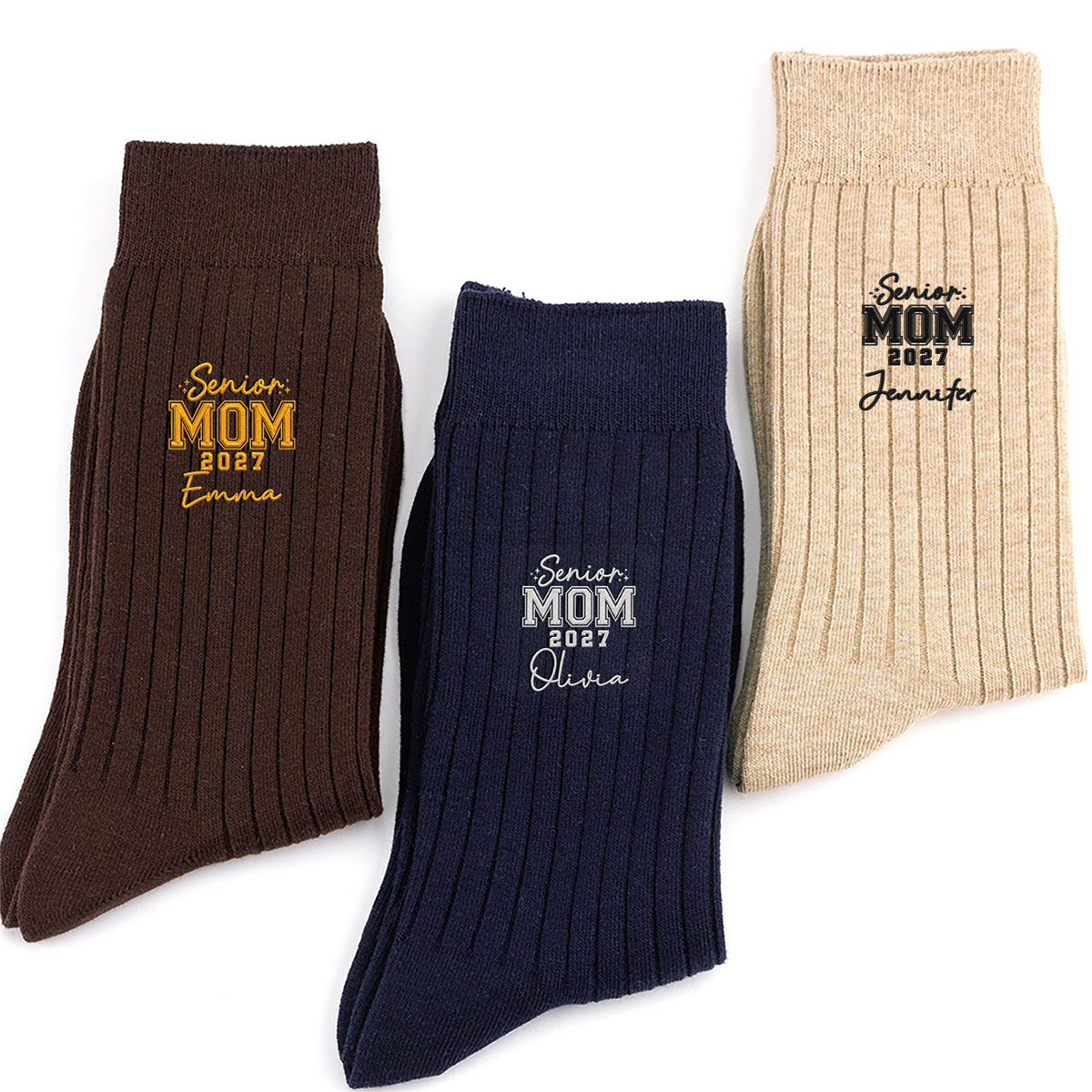 Custom Name Senior Mom 2027 Embroidered Socks, Graduation Gift for Mom HO82 903466