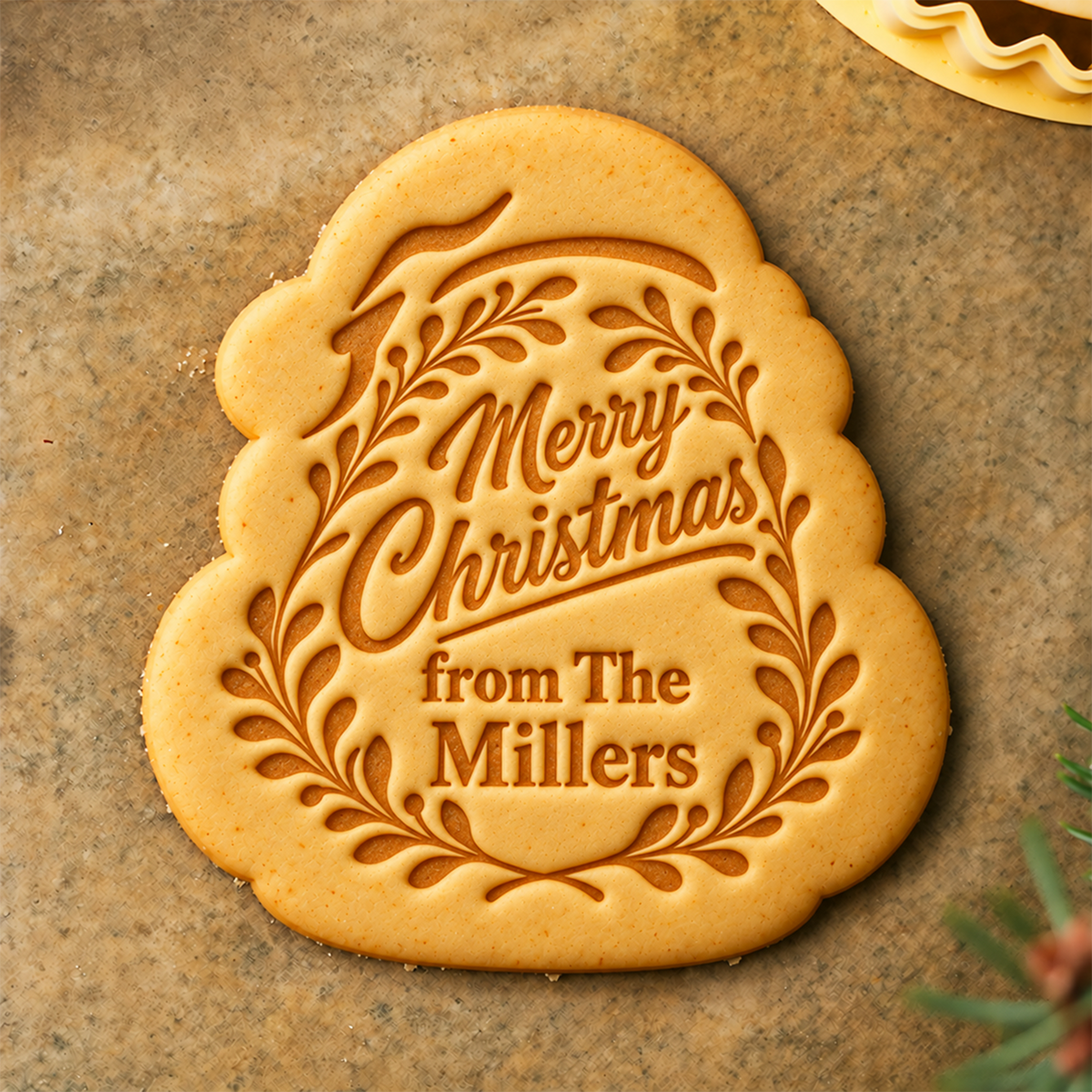 Custom Family Name Merry Christmas Shaped Cookie Stamp TH10 171507