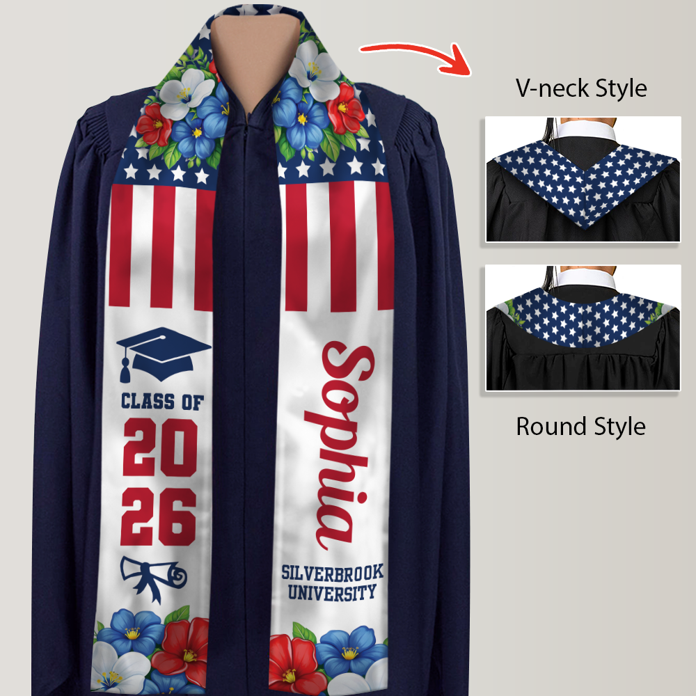 Personalized Amerian Flag Class of 2026 Graduation Stoles HA75 920830