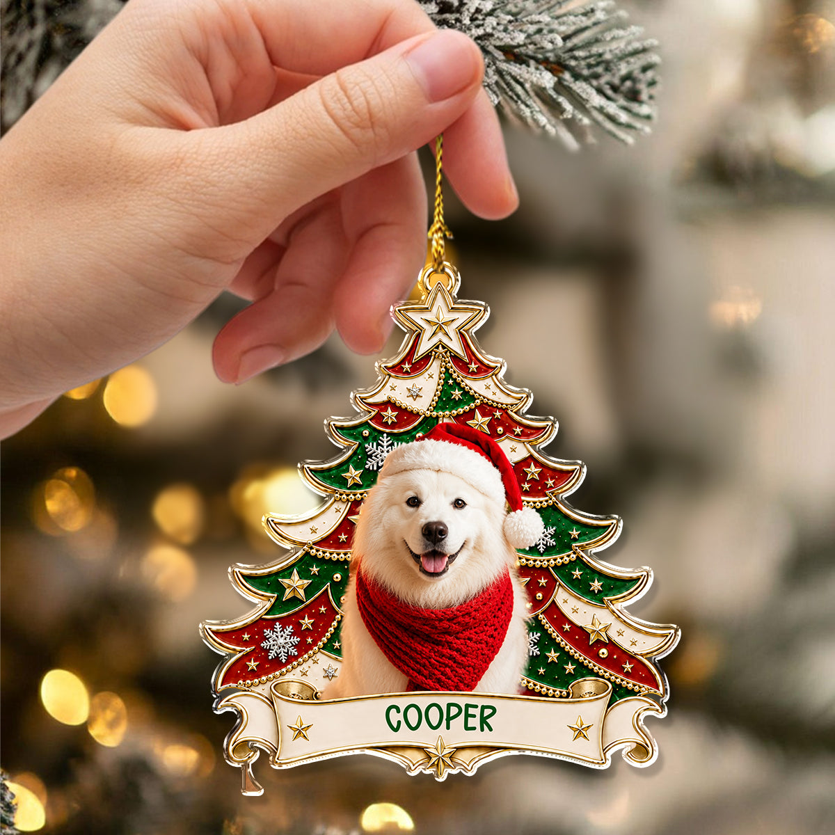 Custom Photo Christmas Tree Dog Acrylic Ornament - Gift For Dog Lovers HO82 903406