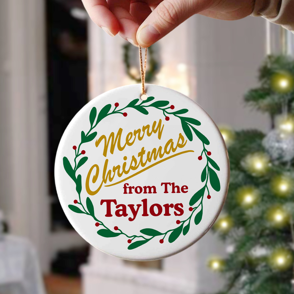 Custom Family Name Merry Christmas Ceramic Ornament TH10 171531