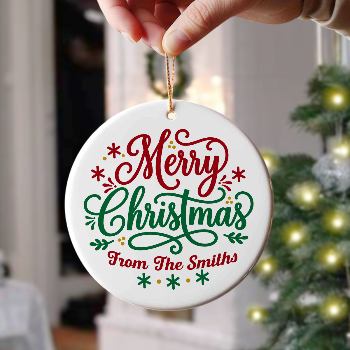 Personalized Family Name Merry Christmas Ceramic Ornament TH10 171533