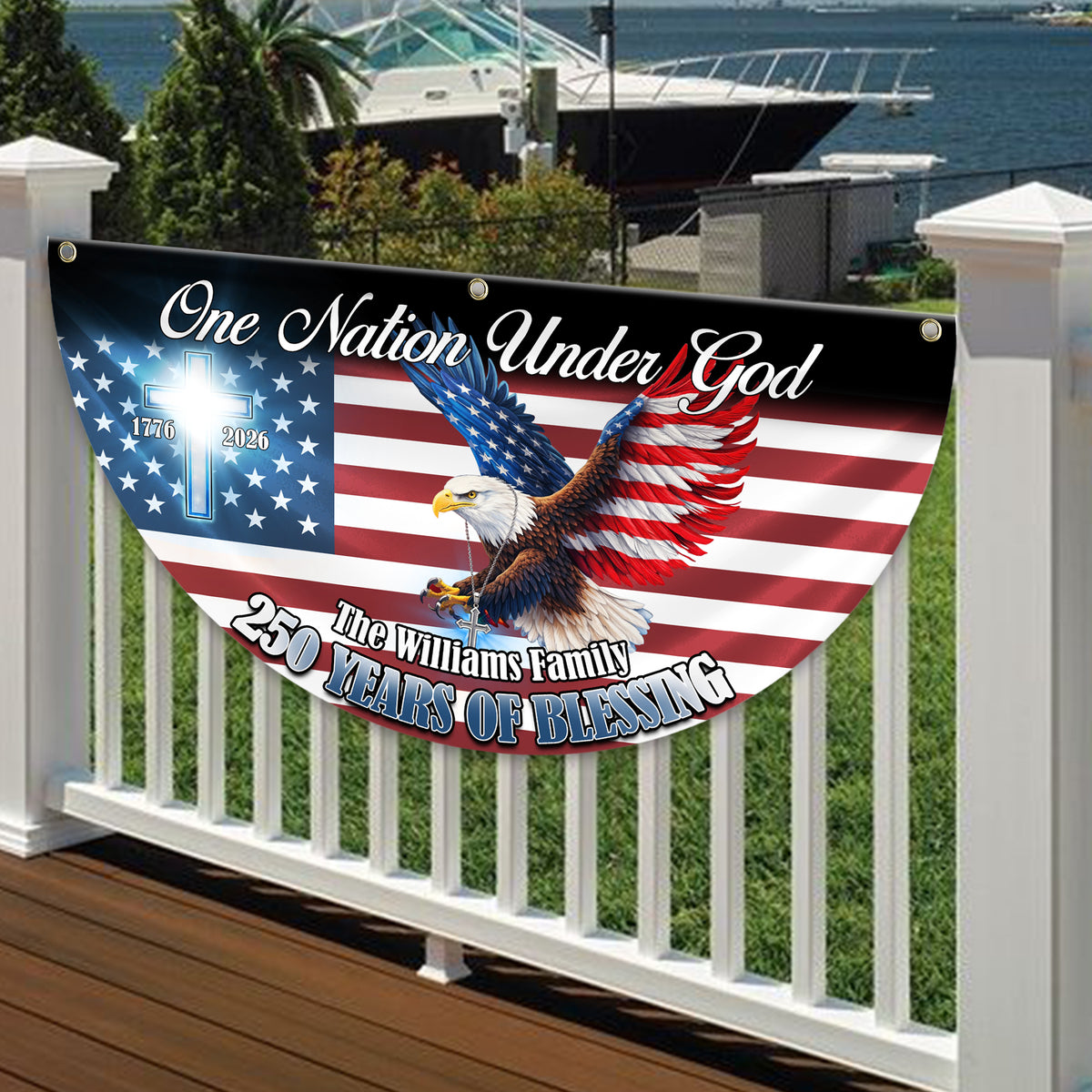 Personalized One Nation Under God 1776–2026 Semiquincentennial Non-Pleated Fan Flag HO82 901308