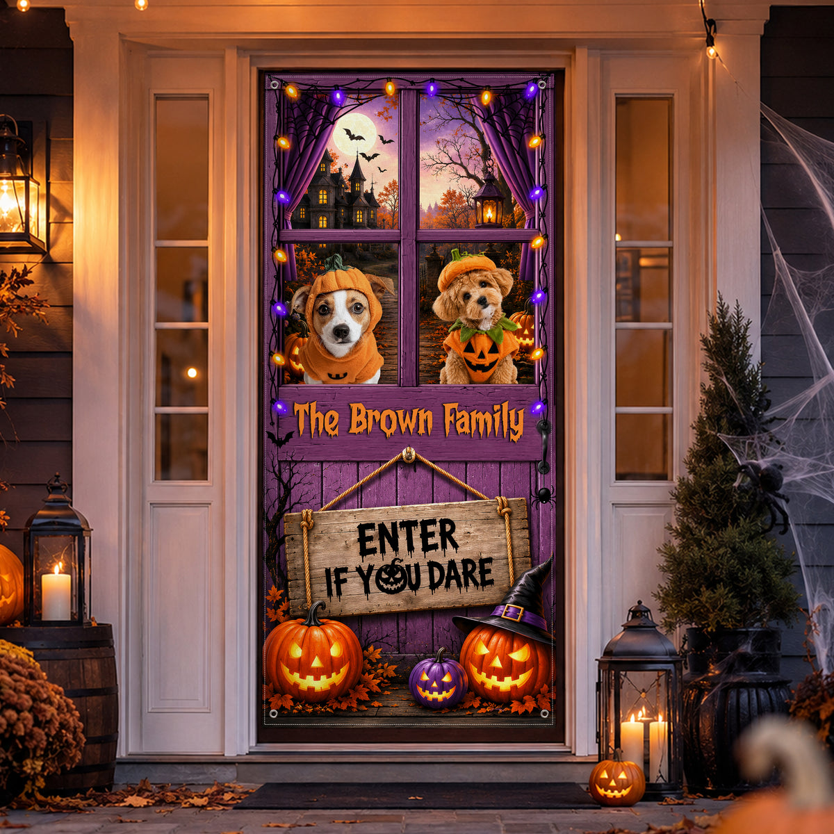 Custom Photo Halloween Dog Cat Door Cover, Pumpkin Porch Decor HO82 903148