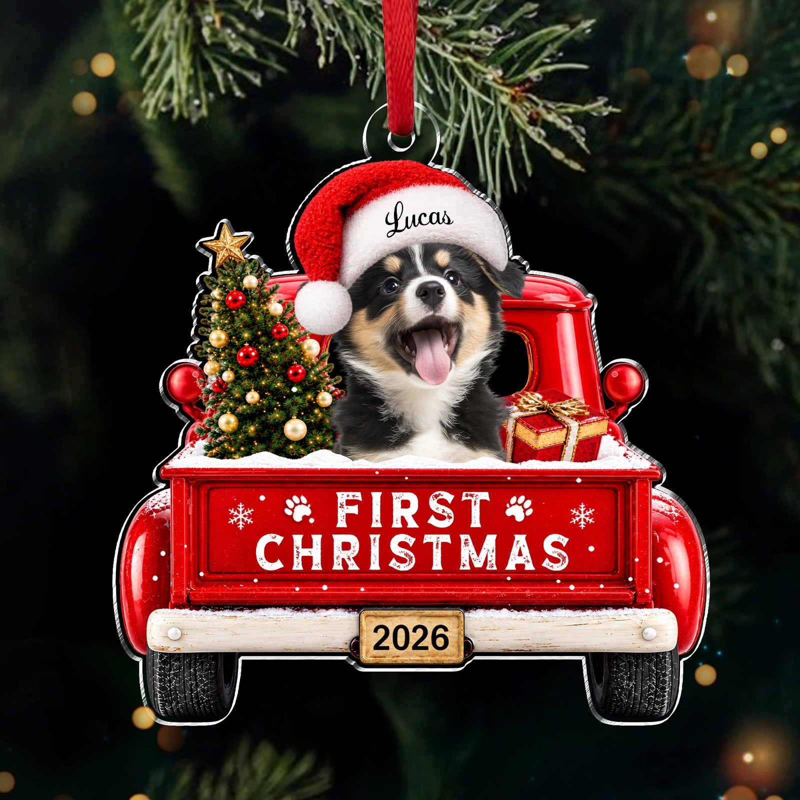 Custom Dog Photo Merry Woofmas Acrylic Ornament - Personalized Christmas Gift for Dog Lovers CH07 180496