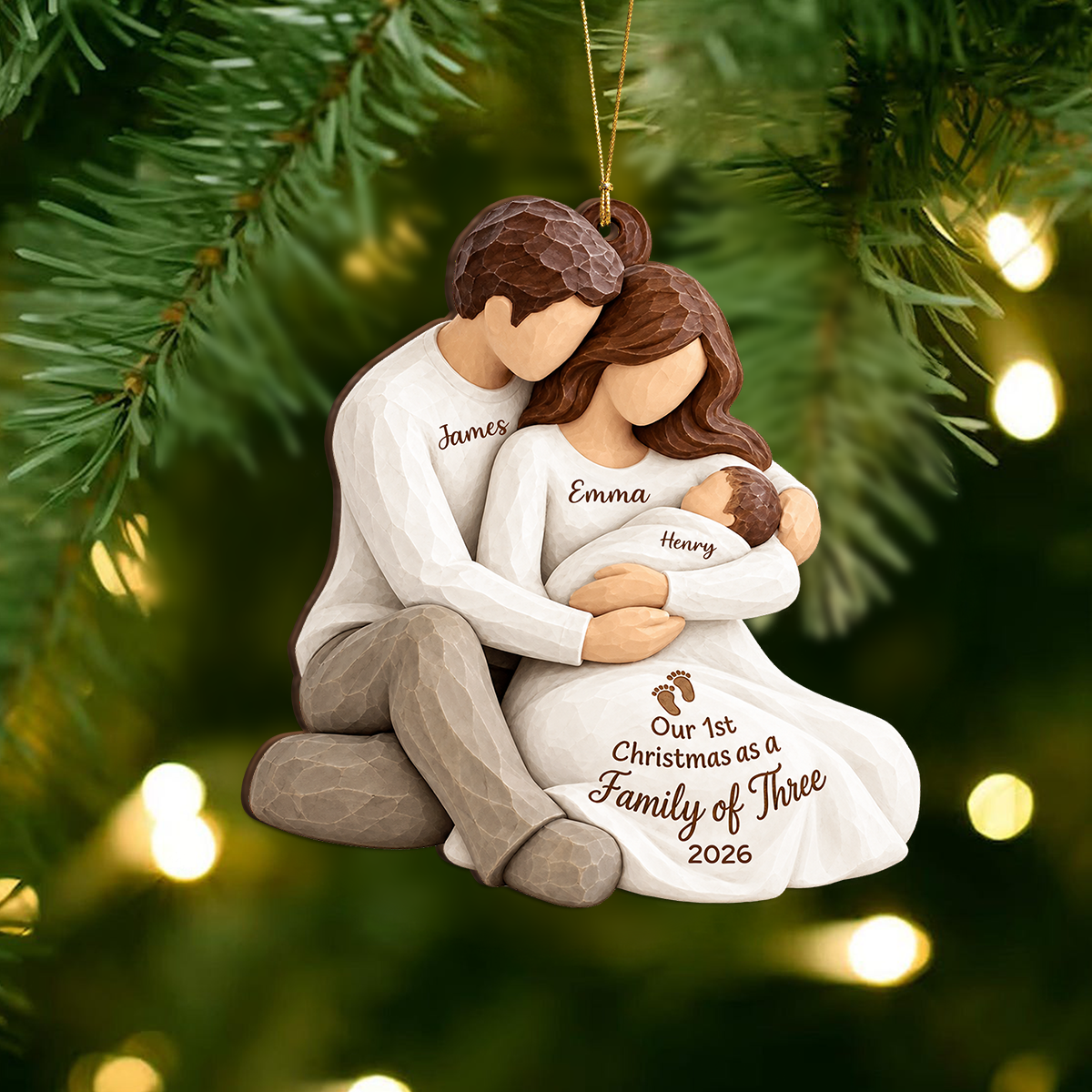 Custom Name Our 1st Christmas As a Family Of Three Wood Ornament TH10 171567