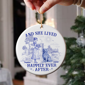 And She Lived Happily Ever After Dog Toile De Jouy Personalized Ceramic Ornament HO82 900162