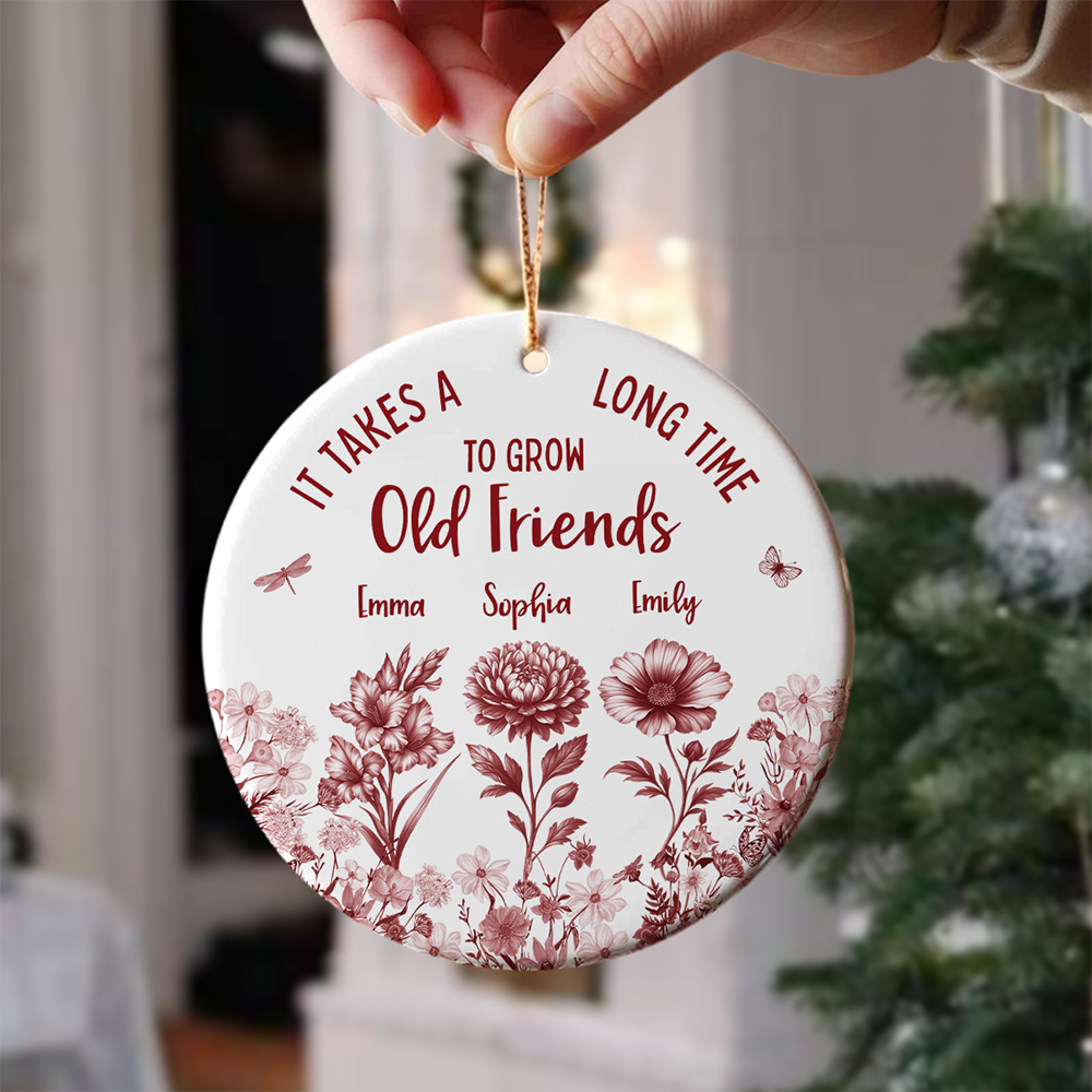 It Takes A Long Time To Grow An Old Friend Toile De Jouy Vintage French Style Personalized Ceramic Ornament HA75 897094