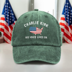 Charlie Kirk - His Voice Lives On Washed Denim Baseball Cap LM32 65459