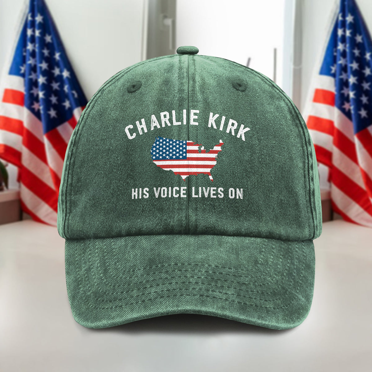 Charlie Kirk - His Voice Lives On Washed Denim Baseball Cap LM32 65459