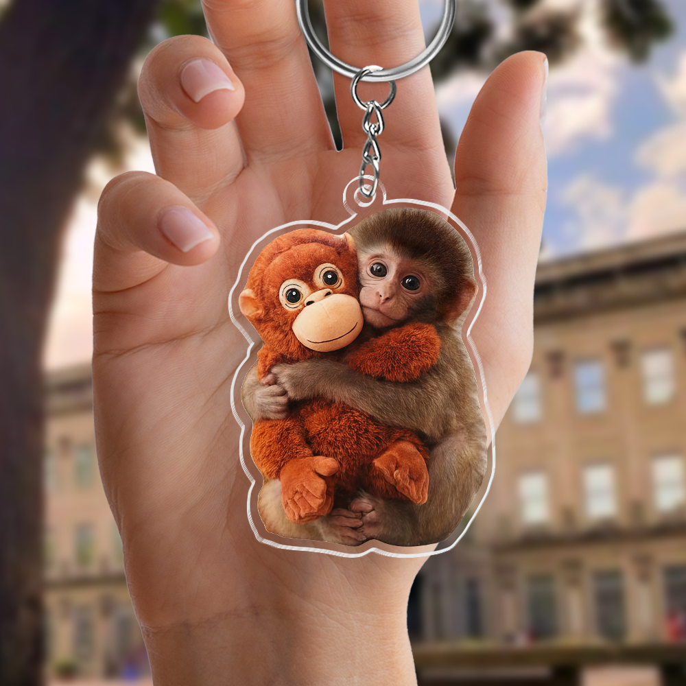 Cute Monkey Hugging Plush Acrylic Keychain, Baby Monkey Punch Keychain CH07 910868