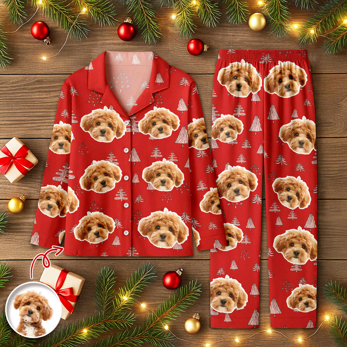 Custom Dog Photo With Christmas Tree Icon Pajamas TH10 894405