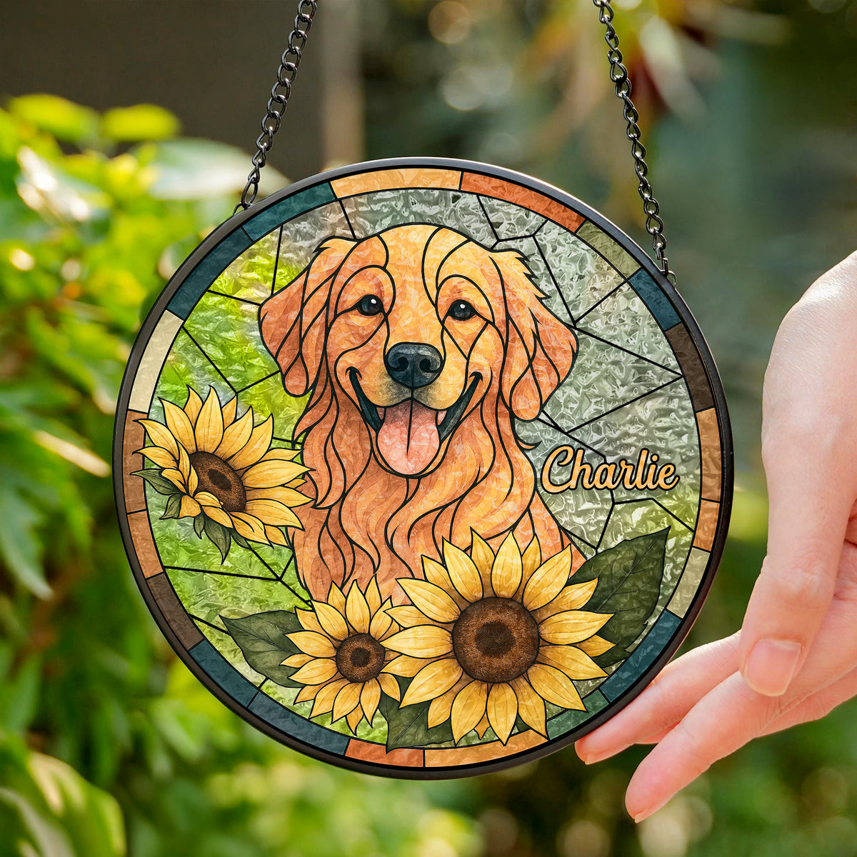 Custom Dog Photo With Sunflower Memorial Stained Glass Suncatcher, Pet Loss Gift HO82 894326