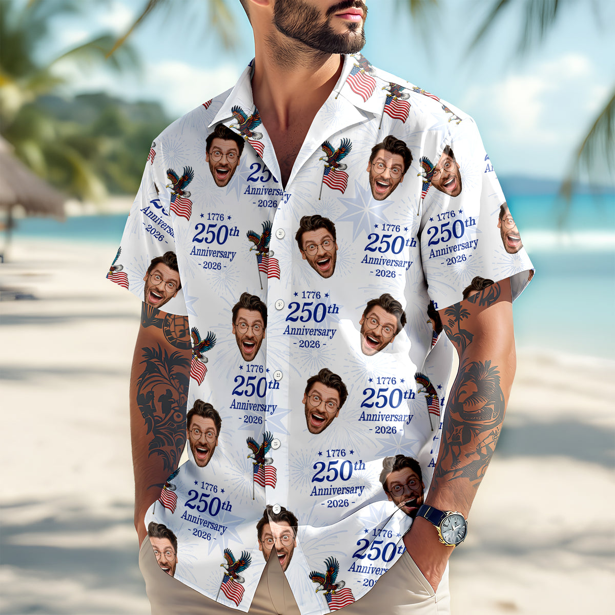 Custom Photo USA 250 Anniversary 1776-2026 Hawaiian Shirt HO82 902050