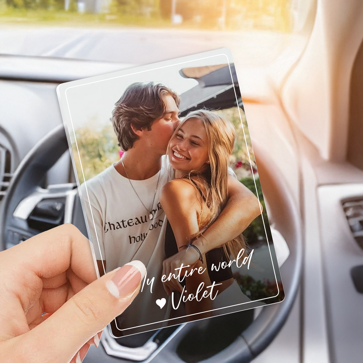 Custom Photo My Entire World Acrylic Car Visor Gift For Valentine HO82 901072